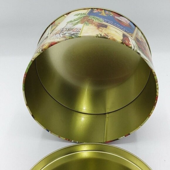 Santa Christmas Tin Vintage Look 6"  Round Small Holiday Gifts Baking Unbranded - Picture 5 of 7
